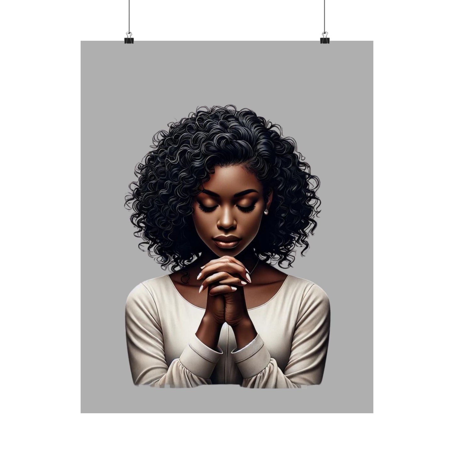 Vertical Posters - Melanated Praying Woman Christian Faith Based Wall Art