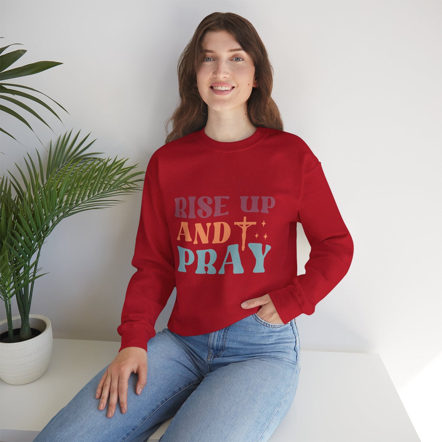 Crewneck Sweatshirt with Rise Up and Pray Quote