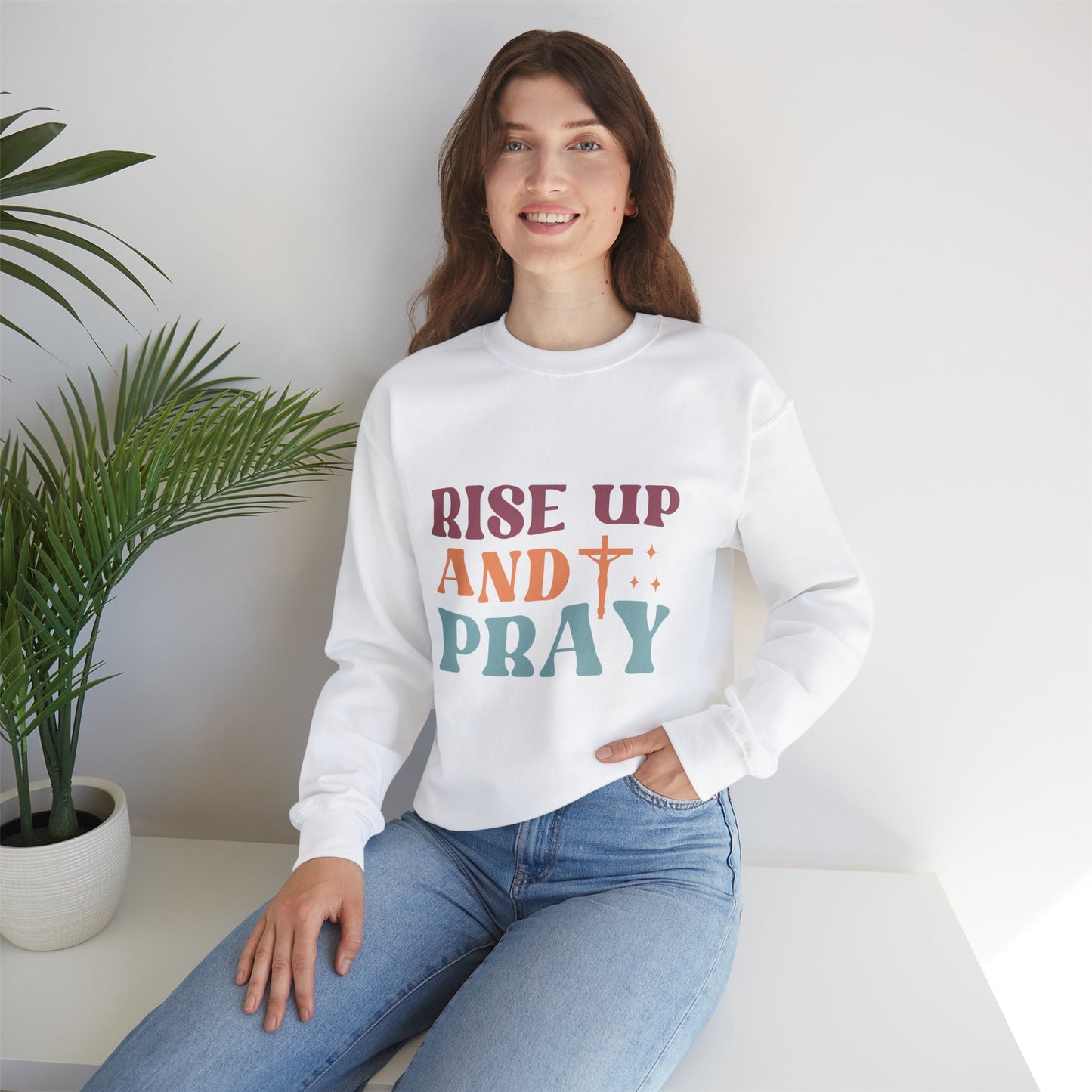 Crewneck Sweatshirt with Rise Up and Pray Quote