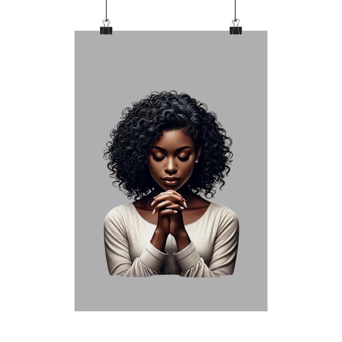 Vertical Posters - Melanated Praying Woman Christian Faith Based Wall Art