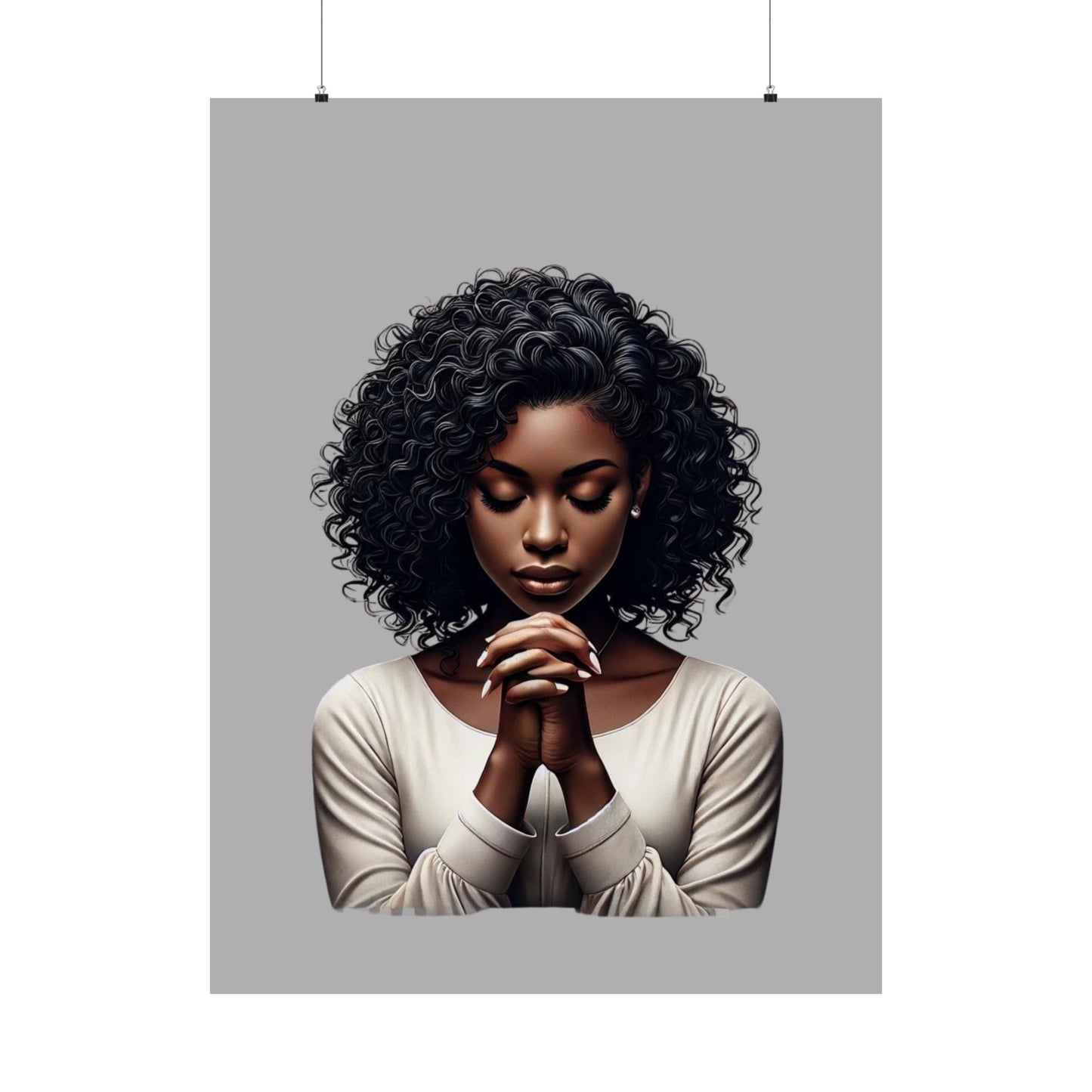 Vertical Posters - Melanated Praying Woman Christian Faith Based Wall Art