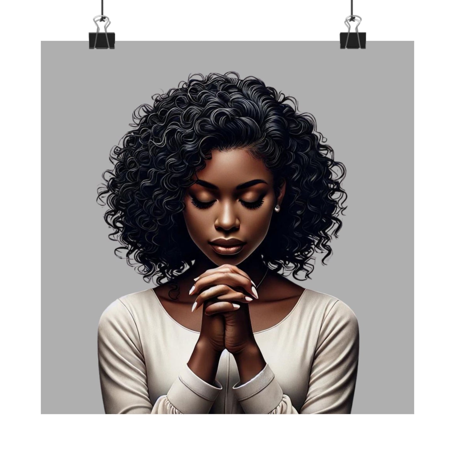 Vertical Posters - Melanated Praying Woman Christian Faith Based Wall Art