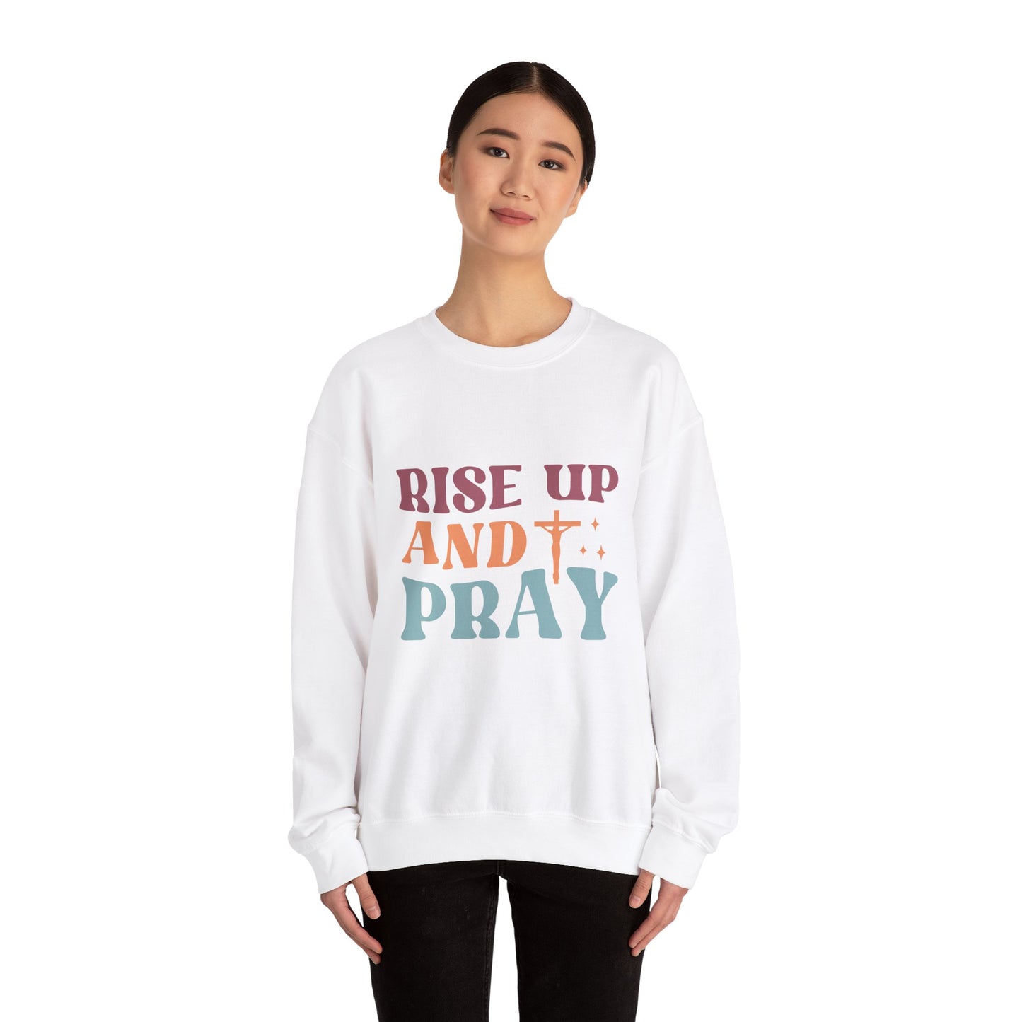 Crewneck Sweatshirt with Rise Up and Pray Quote