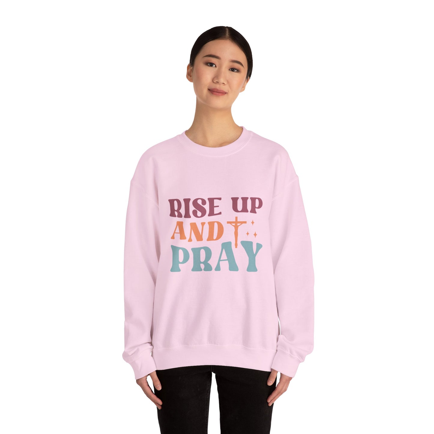 Crewneck Sweatshirt with Rise Up and Pray Quote